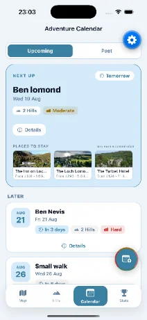 Adventure calendar with walks mapped across the year