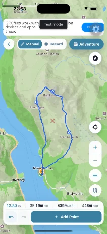 GPX route builder snapping a route to mountain paths
