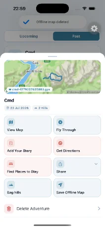 Offline map pack downloaded for a mountain area